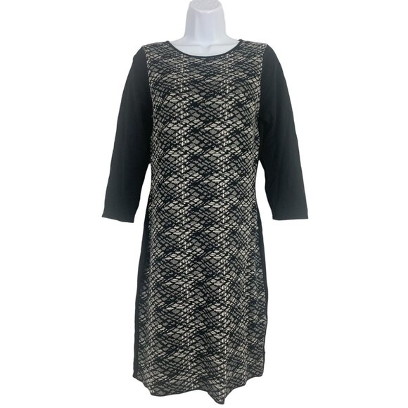 Connected Apparel 3/4 Sleeves Black & White Patterned Knit Dress Size Medium - Picture 1 of 11
